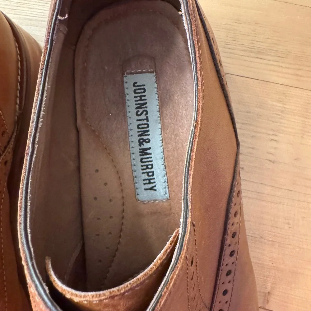 Johnston & Murphy Mens Tan Leather Brogue Cap Toe Oxford Dress Shoes 11M 20-8682